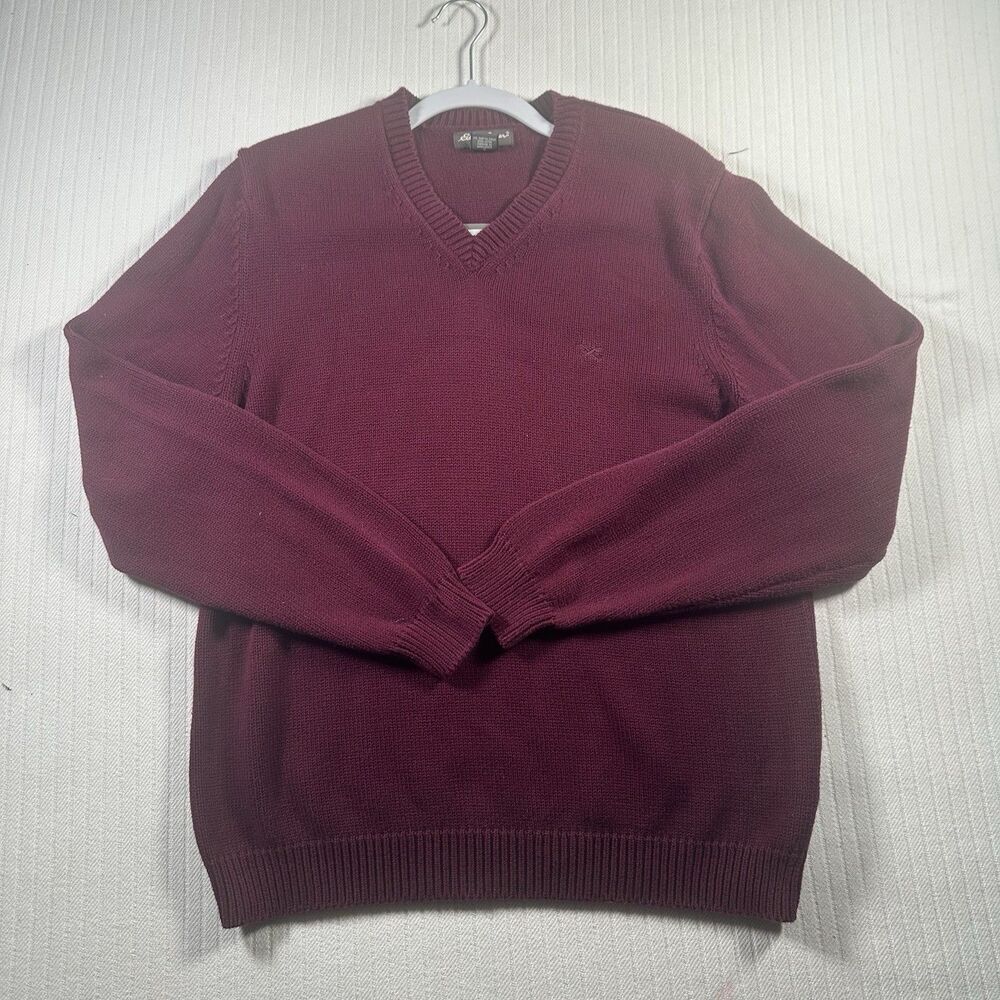 Eddie Bauer V-Neck Sweater Mens L Burgundy Cotton Blend Long Sleeve